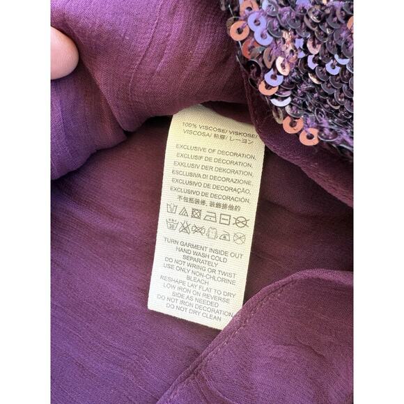 Free People Plum Purple Sequined Criss Cross Back Mini Dress Tunic XS Glam - Picture 6 of 7